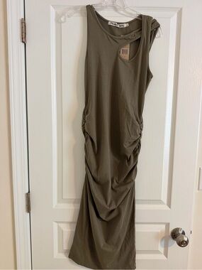 Micheal star Olive Green Ruched Tank Dress, size M